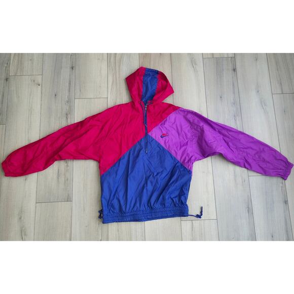 Nike Vintage Windbreaker Grey Tag 90's Colorblock 1/2 Zip Jacket Women Sz S - Picture 2 of 7